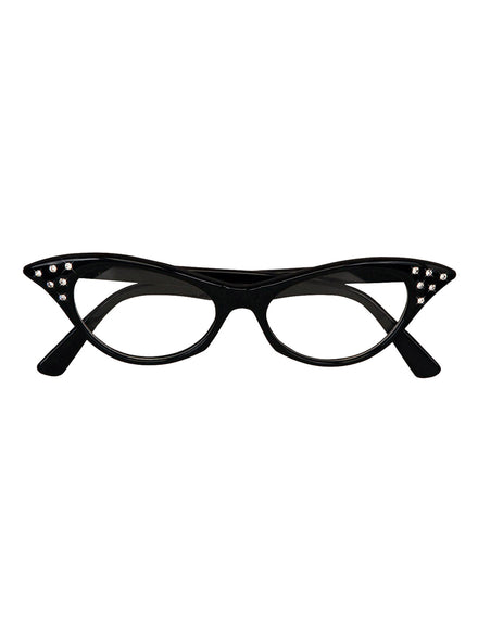Rhinestone 1950s Black Cat Eye Glasses - Main Image