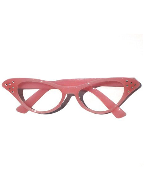1950s Pink Cat Eye Costume Glasses with Diamantes - Main Image
