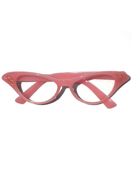 1950s Pink Cat Eye Costume Glasses with Diamantes - Main Image