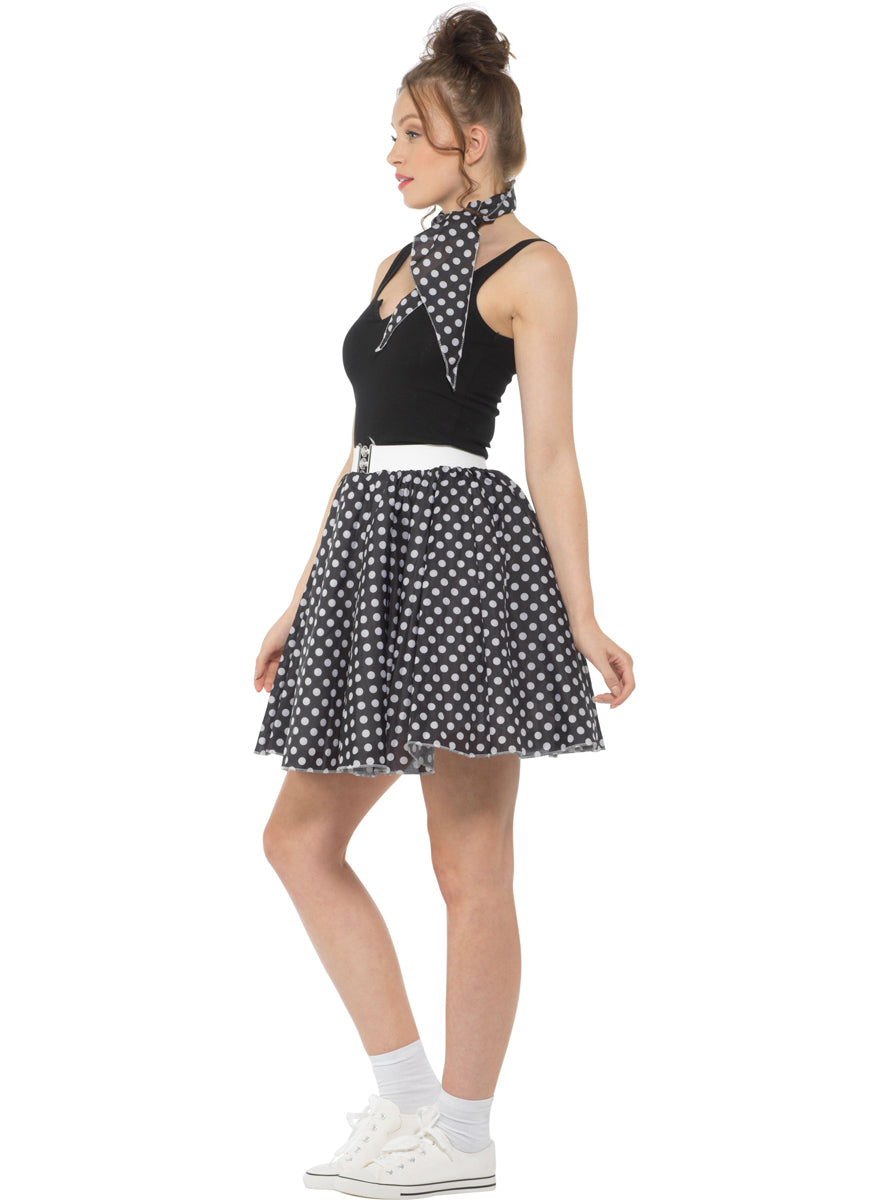 Black And White Polka Dot Plus Size Womens 1950s Poodle Skirt Costume - Side Image
