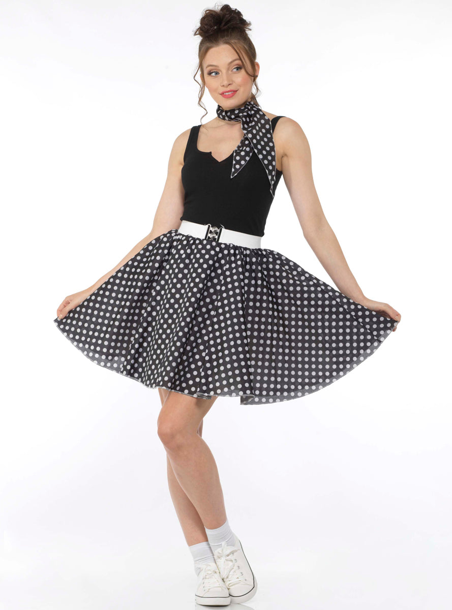 Black And White Polka Dot Plus Size Womens 1950s Poodle Skirt Costume - Alternative Image