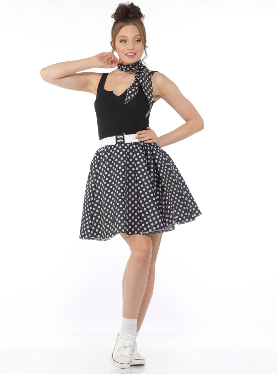 Poodle Skirt Polka Dot 1950s Skirt Womens Plus Size Black 50s