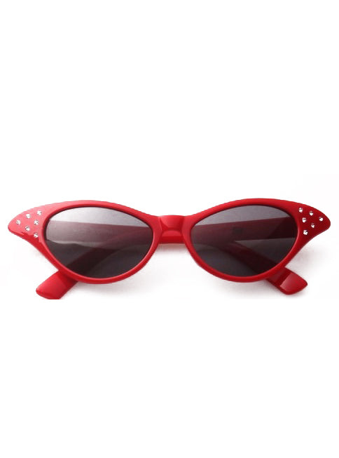 1950s Red Cat Eye Costume Glasses with Diamantes - Main Image
