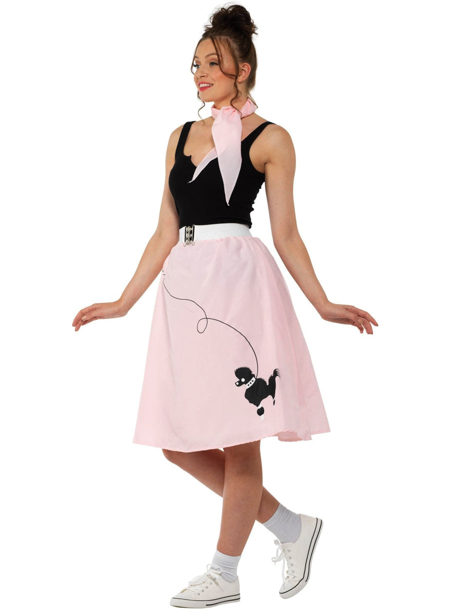 50s Womens Pink Poodle Skirt Costume and Neck Tie - Side Image
