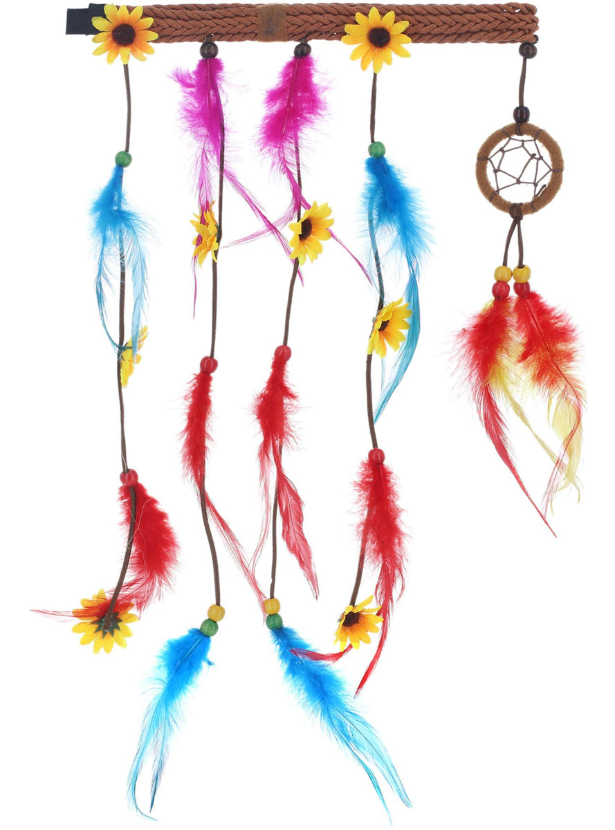Rainbow Feather Womens 60s Hippie Dream Catcher Costume Headband - Alternative Image