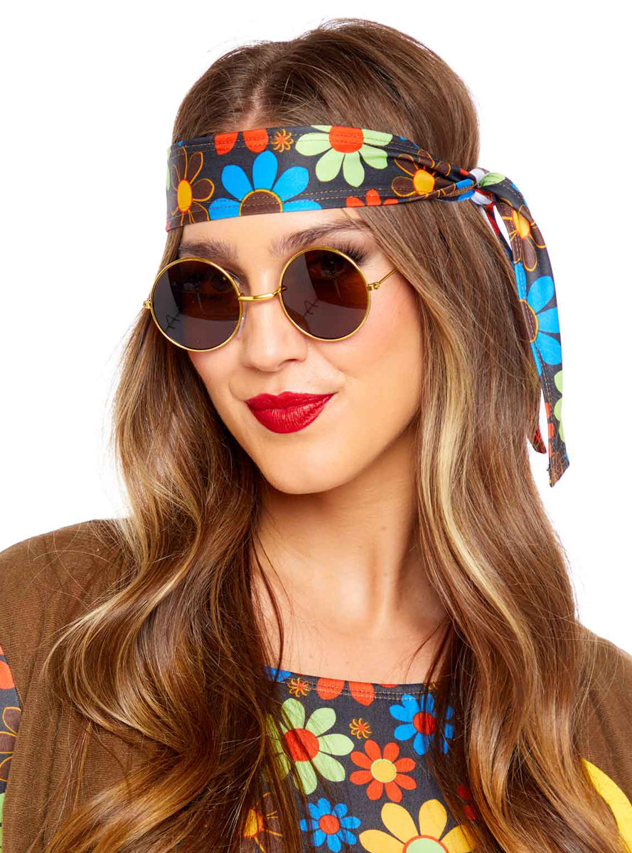 Brown Lens 60s Hippie Glasses - Main Image