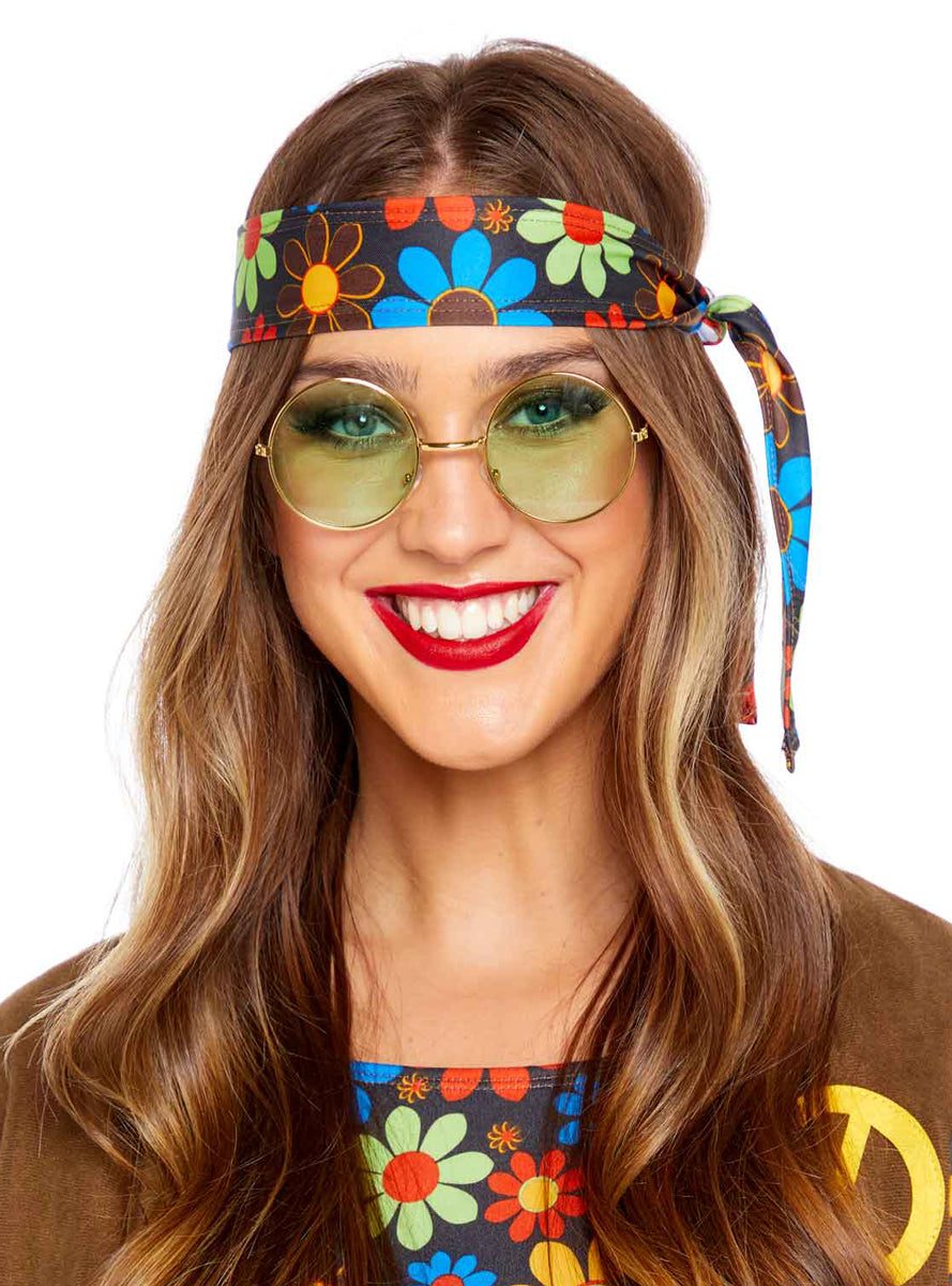 Green Lens 60s Hippie Glasses - Main Image