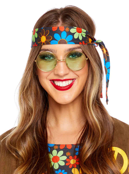Green Lens 60s Hippie Glasses - Main Image