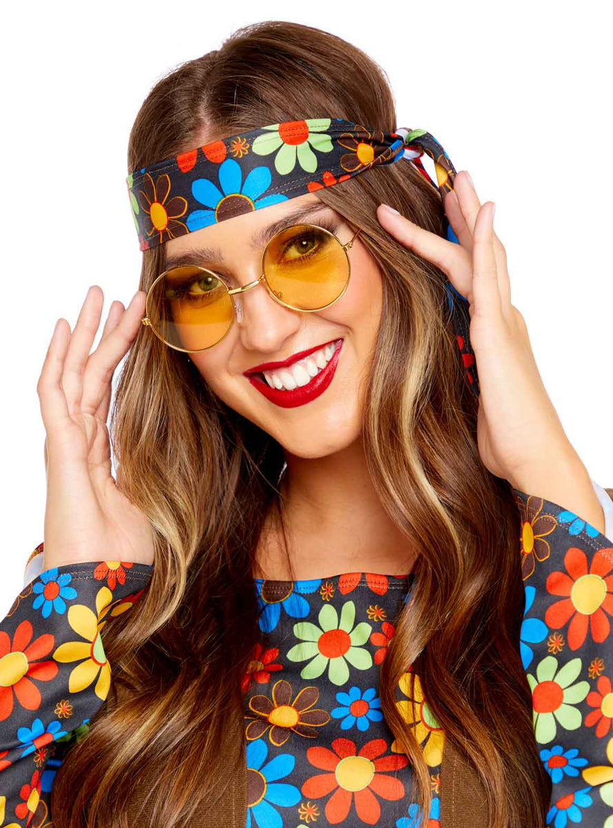 Yellow Lens 60s Hippie Glasses - Main Image