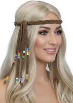 1960s Hippie Adults Beaded Brown Costume Headband - Main Image