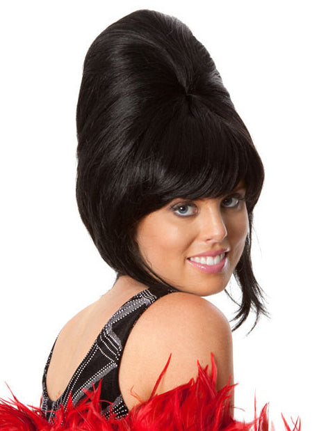 1960s Womens Tall Black Beehive Costume Wig - Side Image