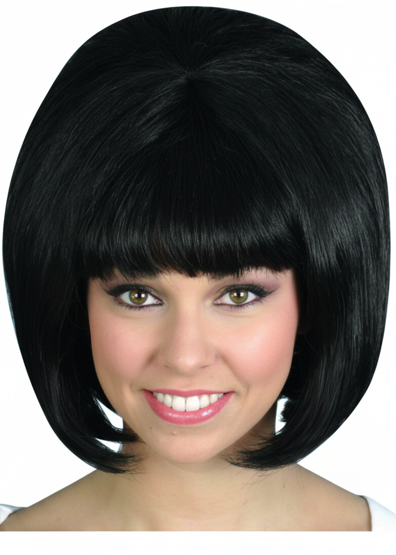Womens Short Black 1960s Beehive Costume Wig - Main Image