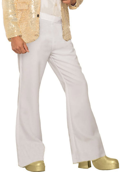 Mens White Flared Bell Bottom 1970s Disco Costume Pants
