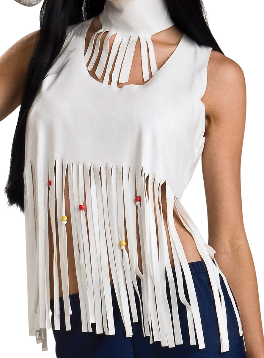 Womens 70s Rock Star White Fringed Hippie Costume - Top Image