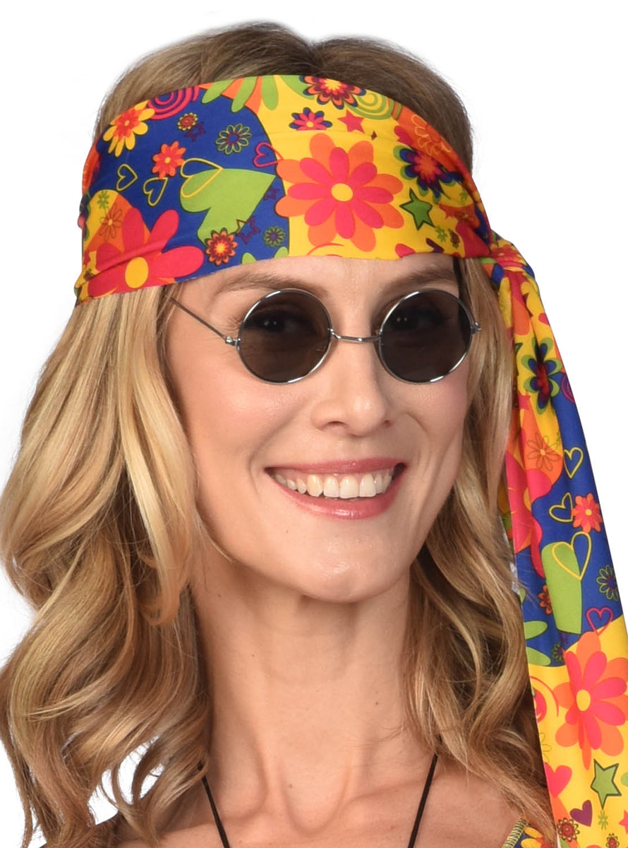 Black Lens 60s Hippie Glasses - Main Image