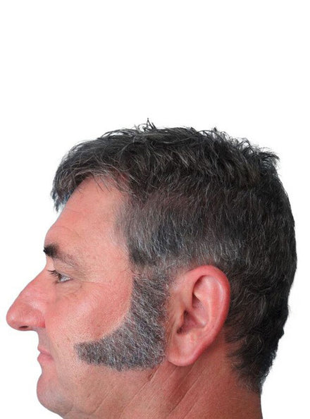 1970s Curved Grey Costume Sideburns - Main Image
