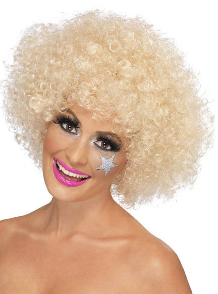 70s Womens Funky Blonde Afro Costume Wig - Main Image
