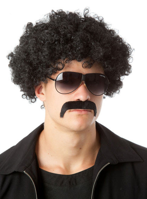 1970s Mens Black Afro and Moustache Set - Main Image