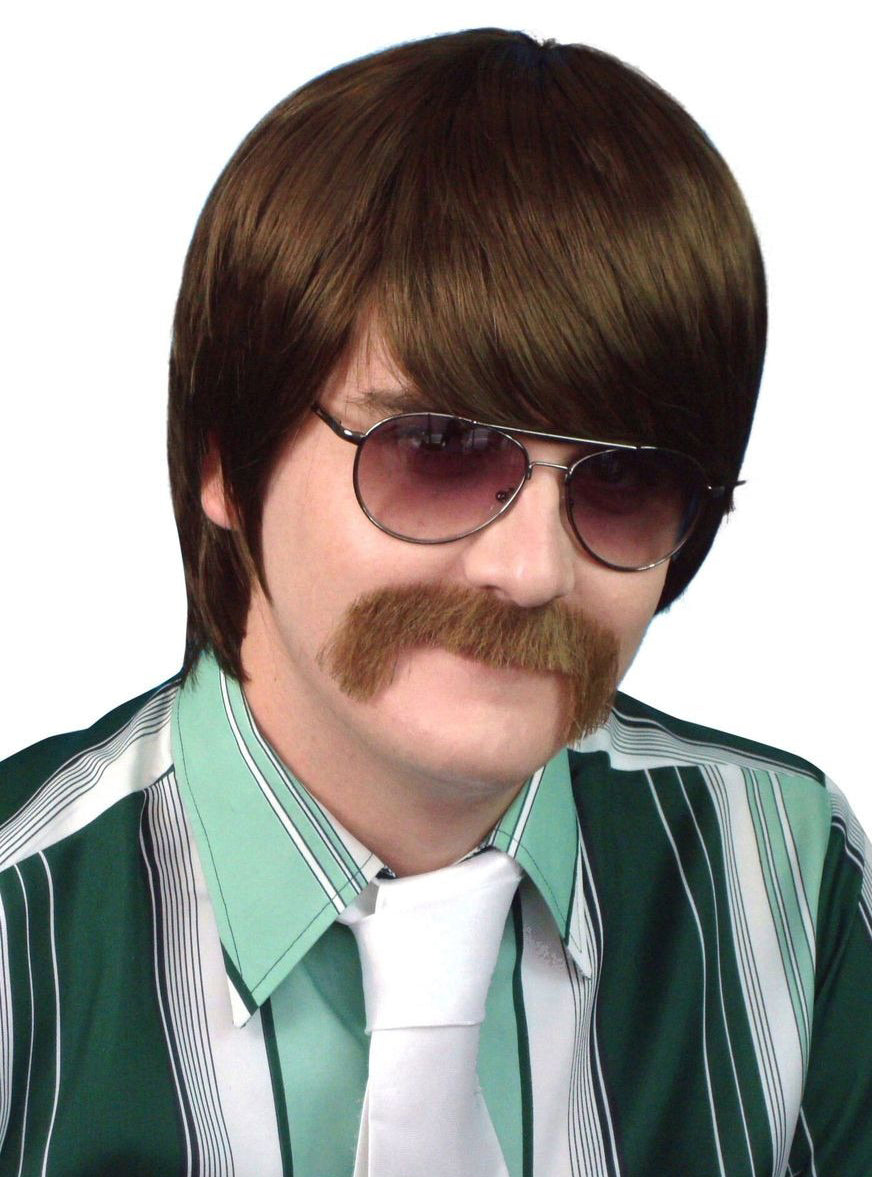 Mens Brown 1970s Mod Guy Costume Wig