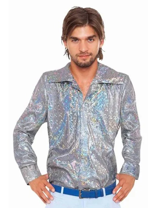 1970s Mens Silver Disco Costume Shirt - Main Image