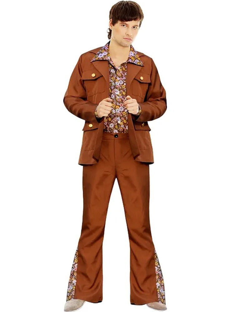 1970s Plus Size Mens Brown Leisure Suit Costume - Main Image