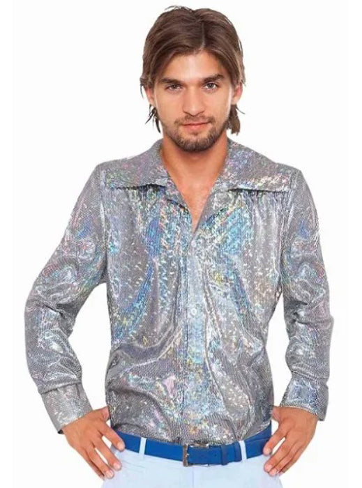 1970s Plus Size Mens Silver Disco Costume Shirt - Main Image