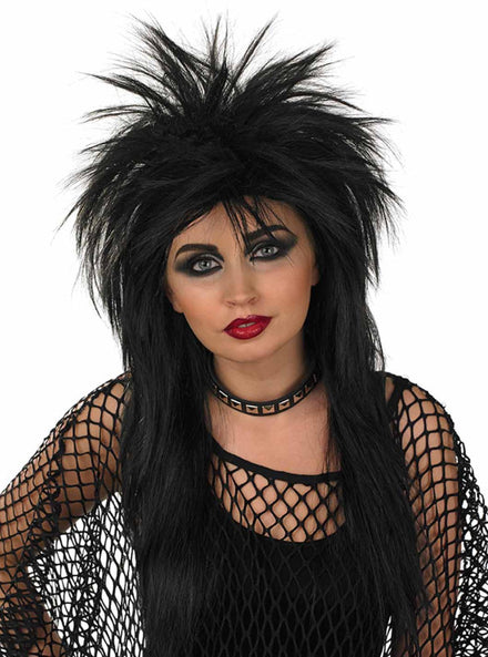 Glam Rocker Adults Black Spiked 80s Wig - Main Image