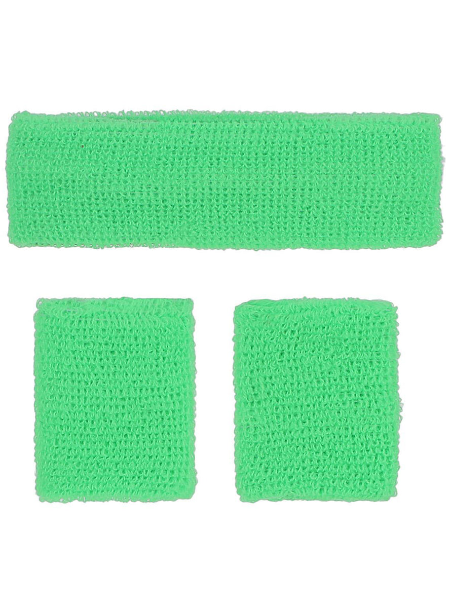 Neon green 1980s sweatband set - Alternative image