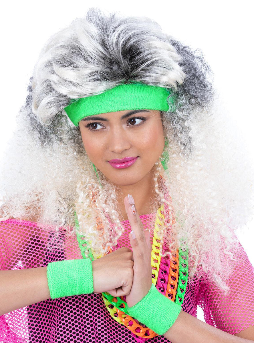 Neon green 1980s sweatband set - Main image