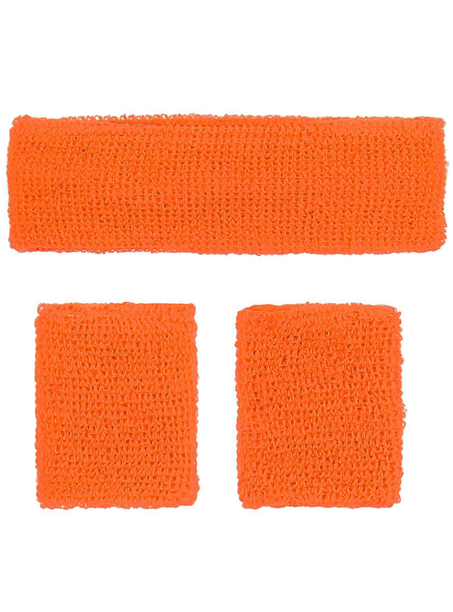 Neon orange 1980s sweatband set - Alternative image