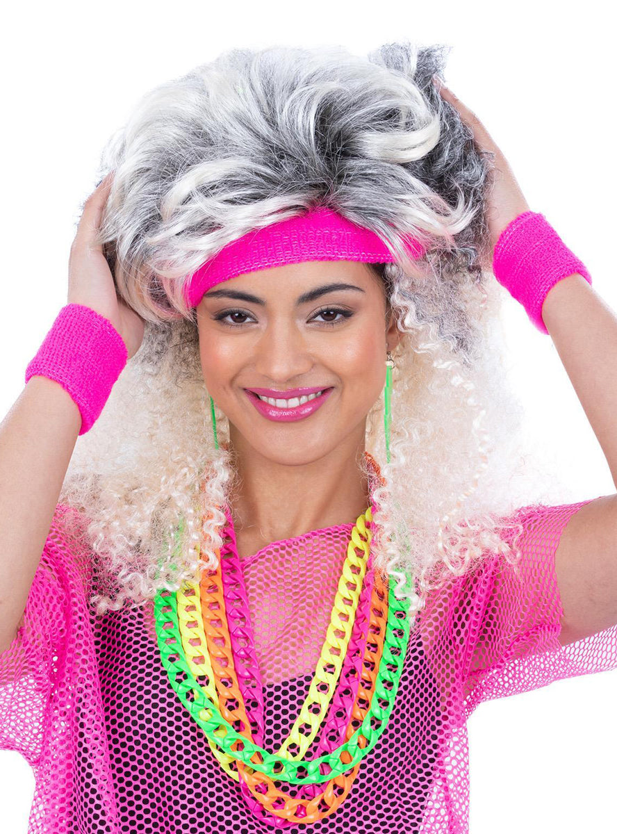Neon pink 1980s sweatband set - Main image