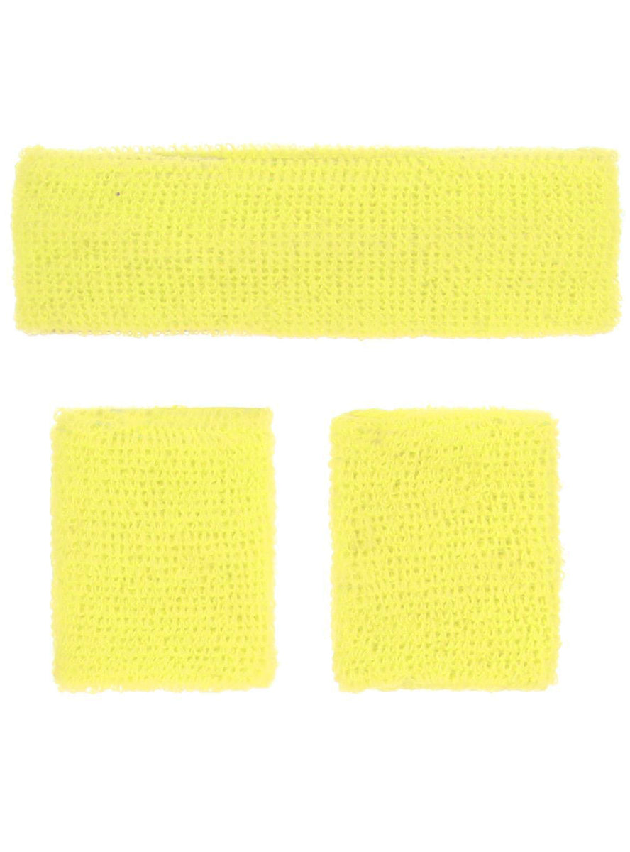 Neon yellow 1980s sweatband set - Alternative image