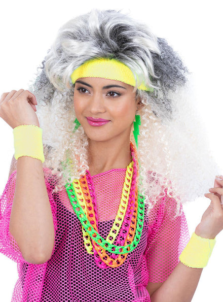 Neon yellow 1980s sweatband set - Main image