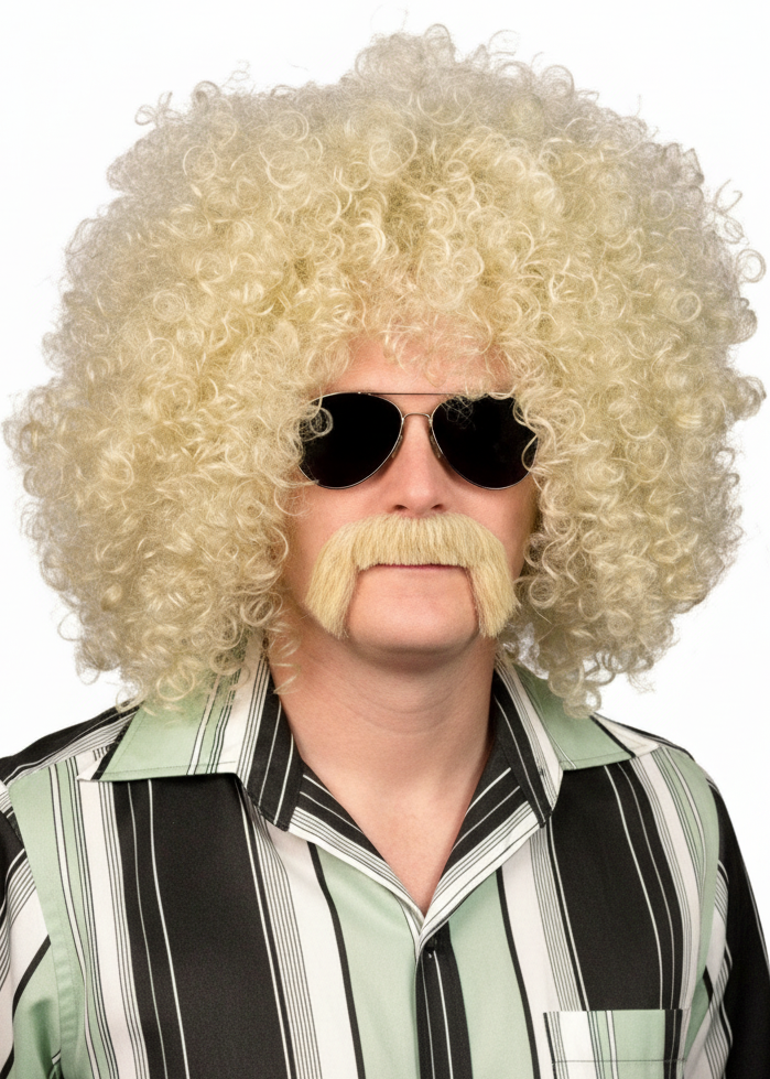 Mens Blonde Loose Curls 1980s Afro Costume Wig - Main Image