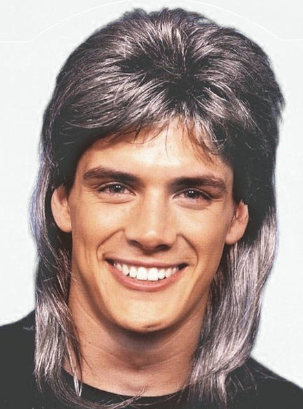 Mens Brown And Blonde Streaked 1980s Mullet Costume Wig