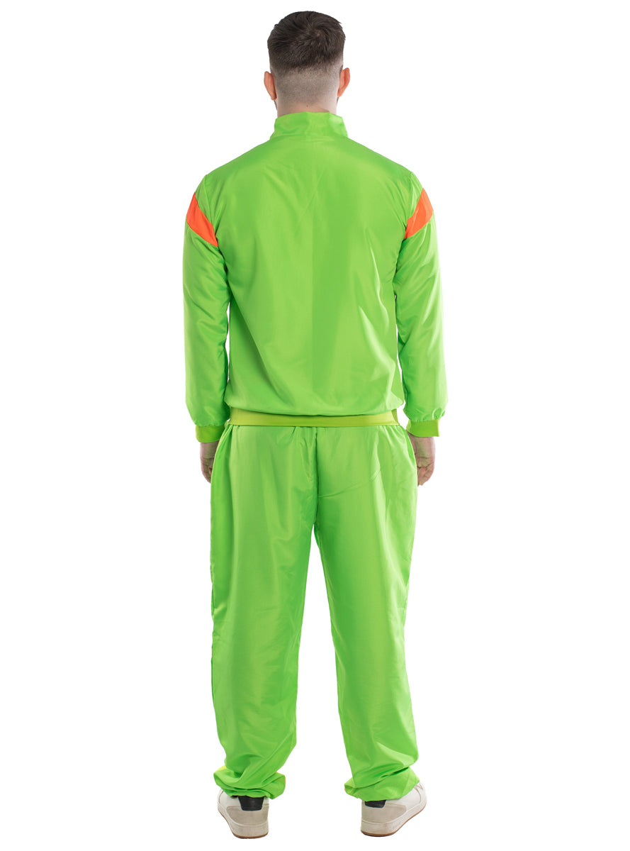 80s Mens Green Neon Shell Suit Costume - Back Image