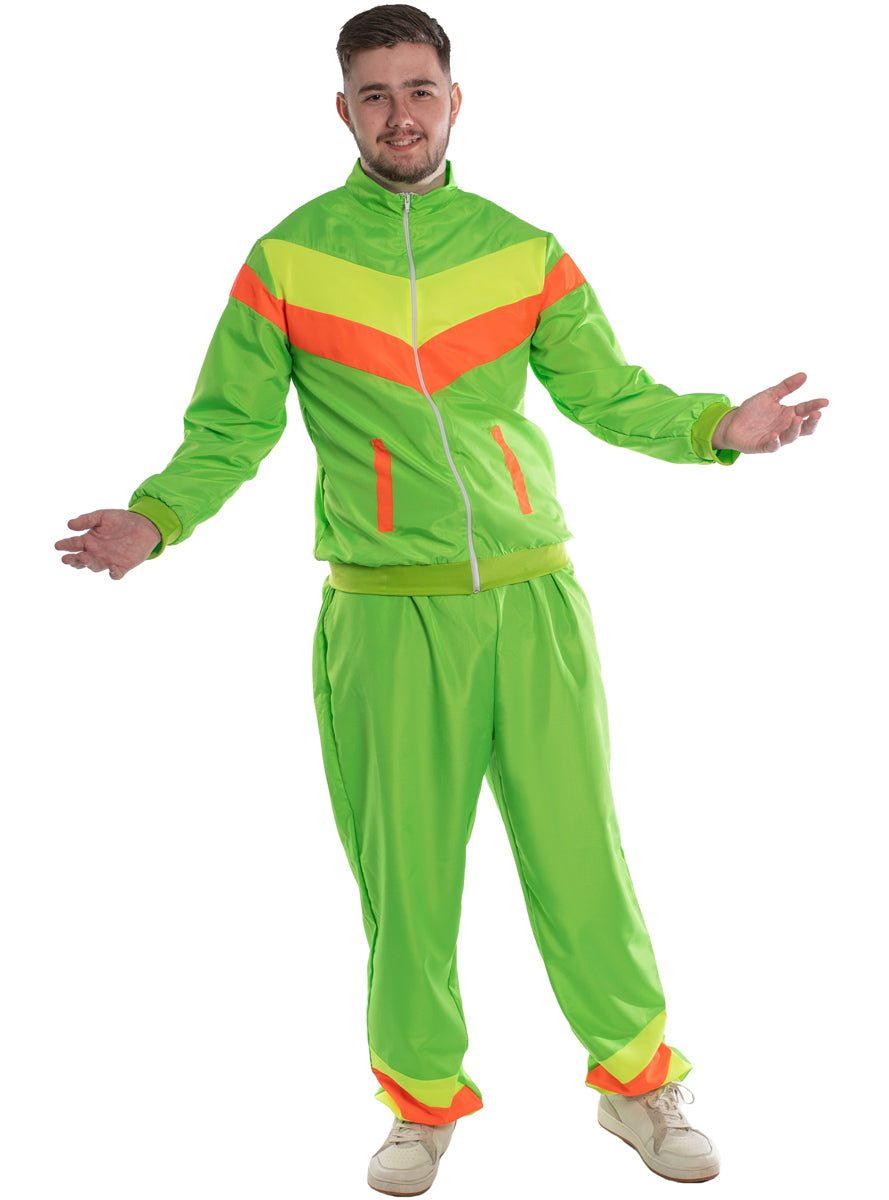 80s Mens Green Neon Shell Suit Costume - Main Image
