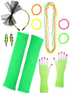 Neon Green 12 Piece 1980s Costume Accessory Set - Main Image