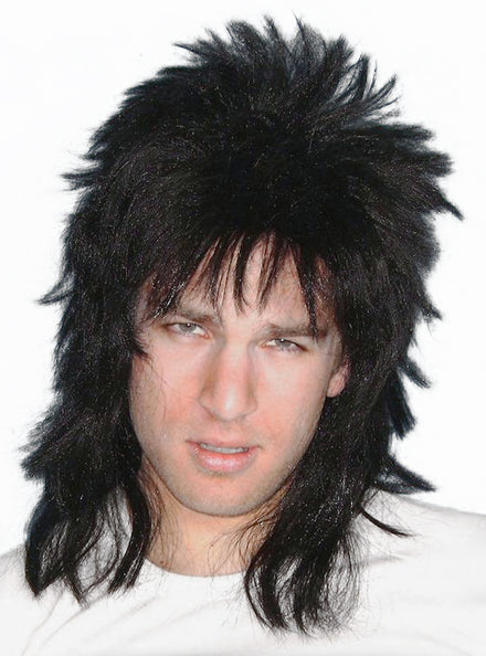 Spiky Poita Black 1980s Mullet Costume Wig