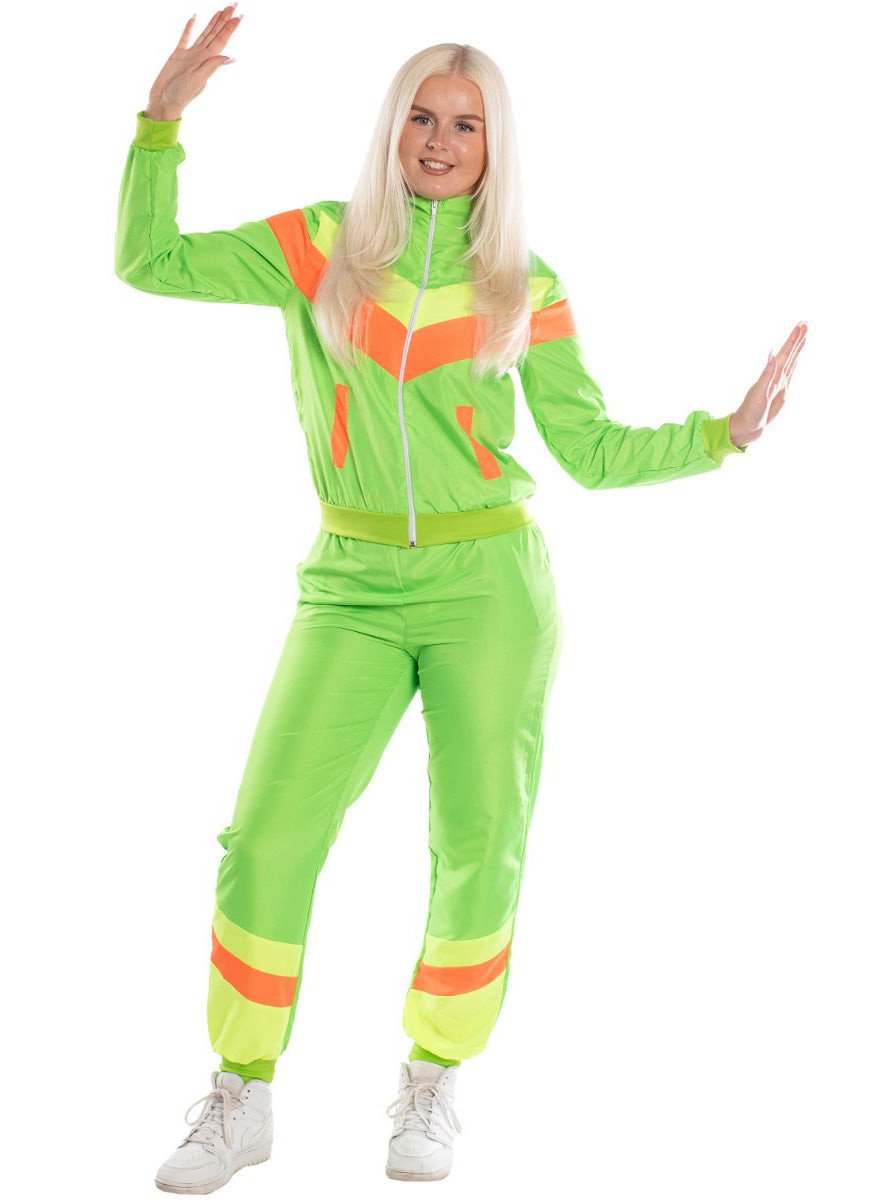 1980s Womens Neon Green Shell Suit Costume - Main Image