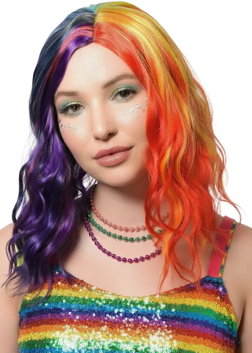 Bright Rainbow Women's Wavy Mid Length Costume Wig - main image