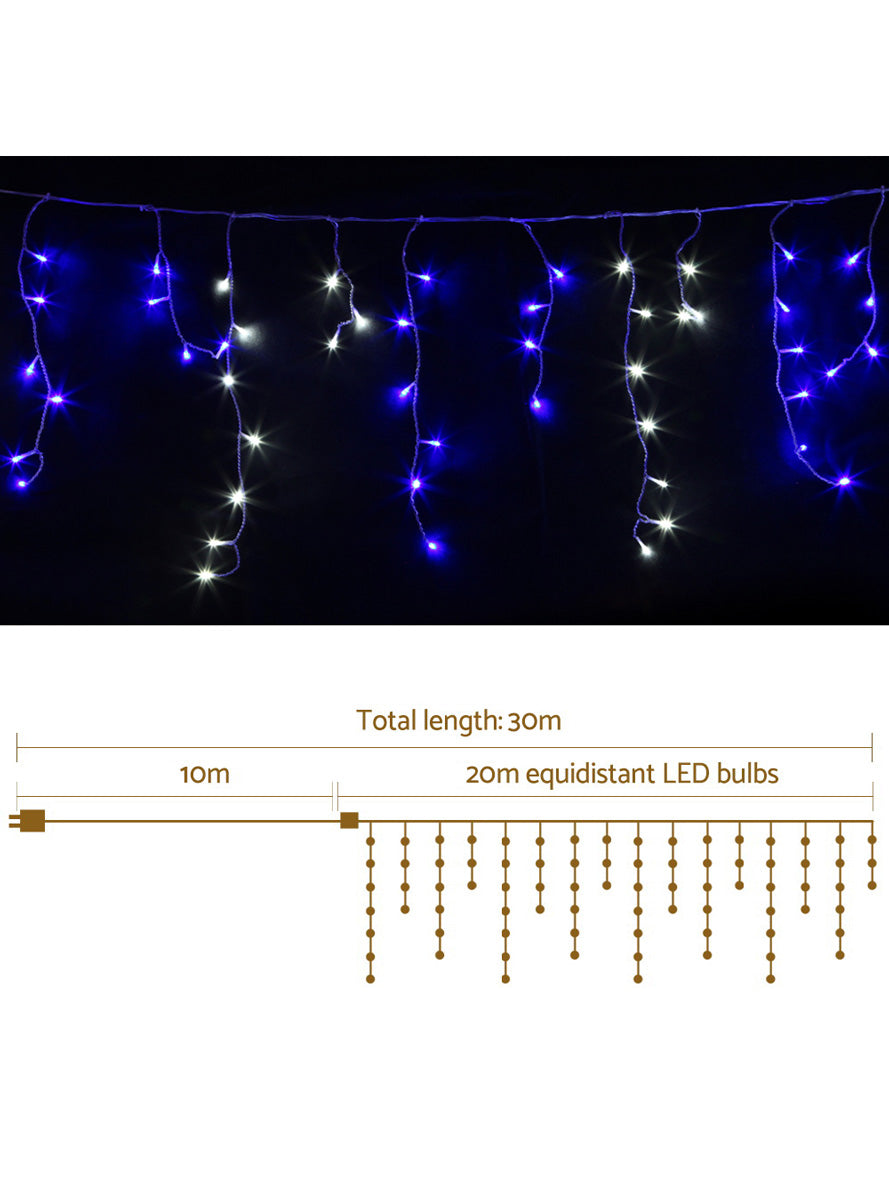Jingle Jollys Blue and White Icicle Christmas Lights 20 Metre - Dimensions Image