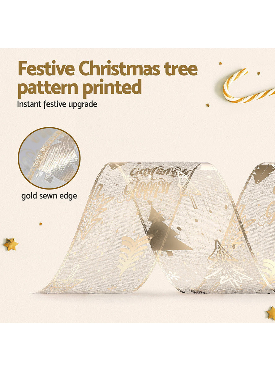 Jingle Jollys Gold Bow Print Christmas Ribbon 20 Metre - Information Image 1