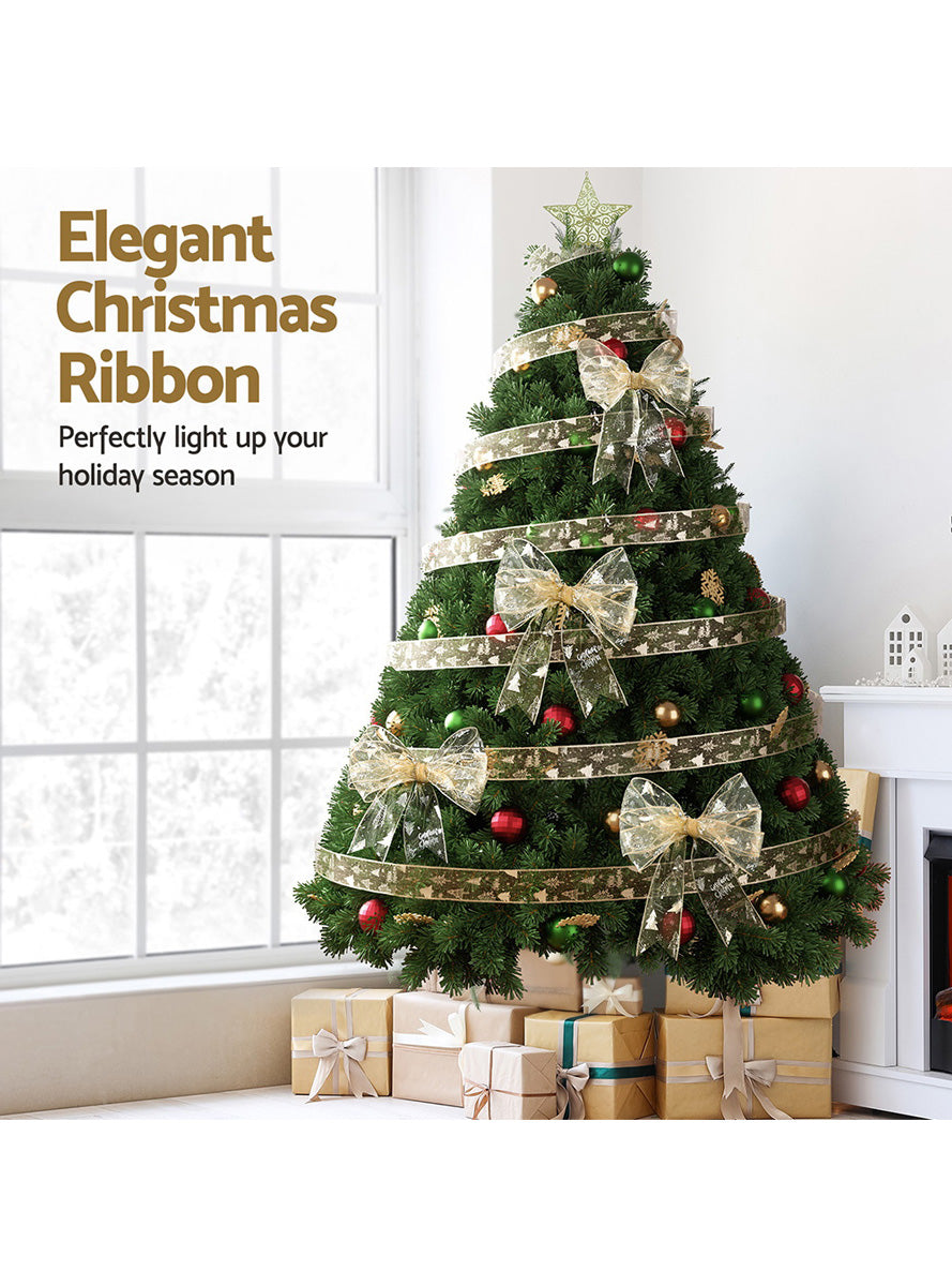 Jingle Jollys Gold Bow Print Christmas Ribbon 20 Metre - Information Image 2