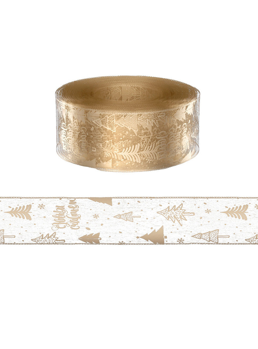 Jingle Jollys Gold Bow Print Christmas Ribbon 20 Metre - Main Image