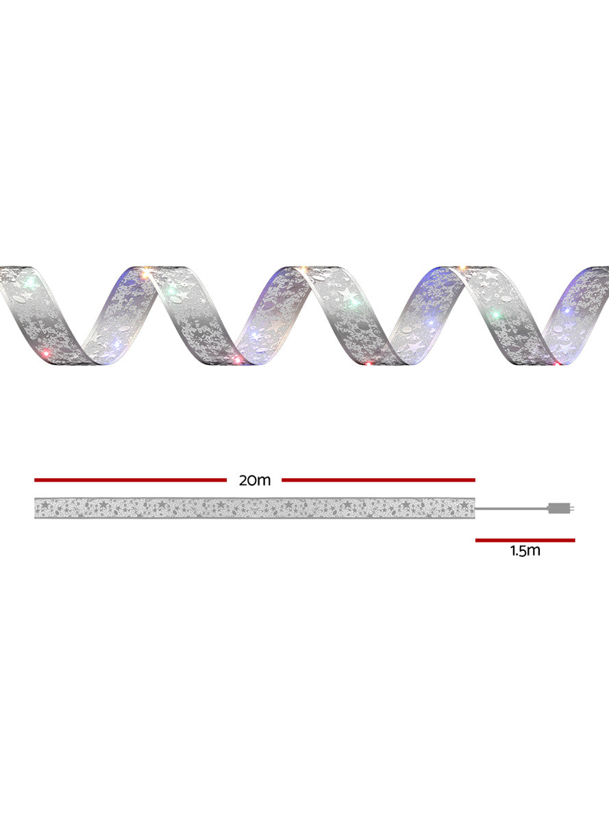 Silver Printed Light Up Christmas Ribbon 20 Metre - Dimensions Image