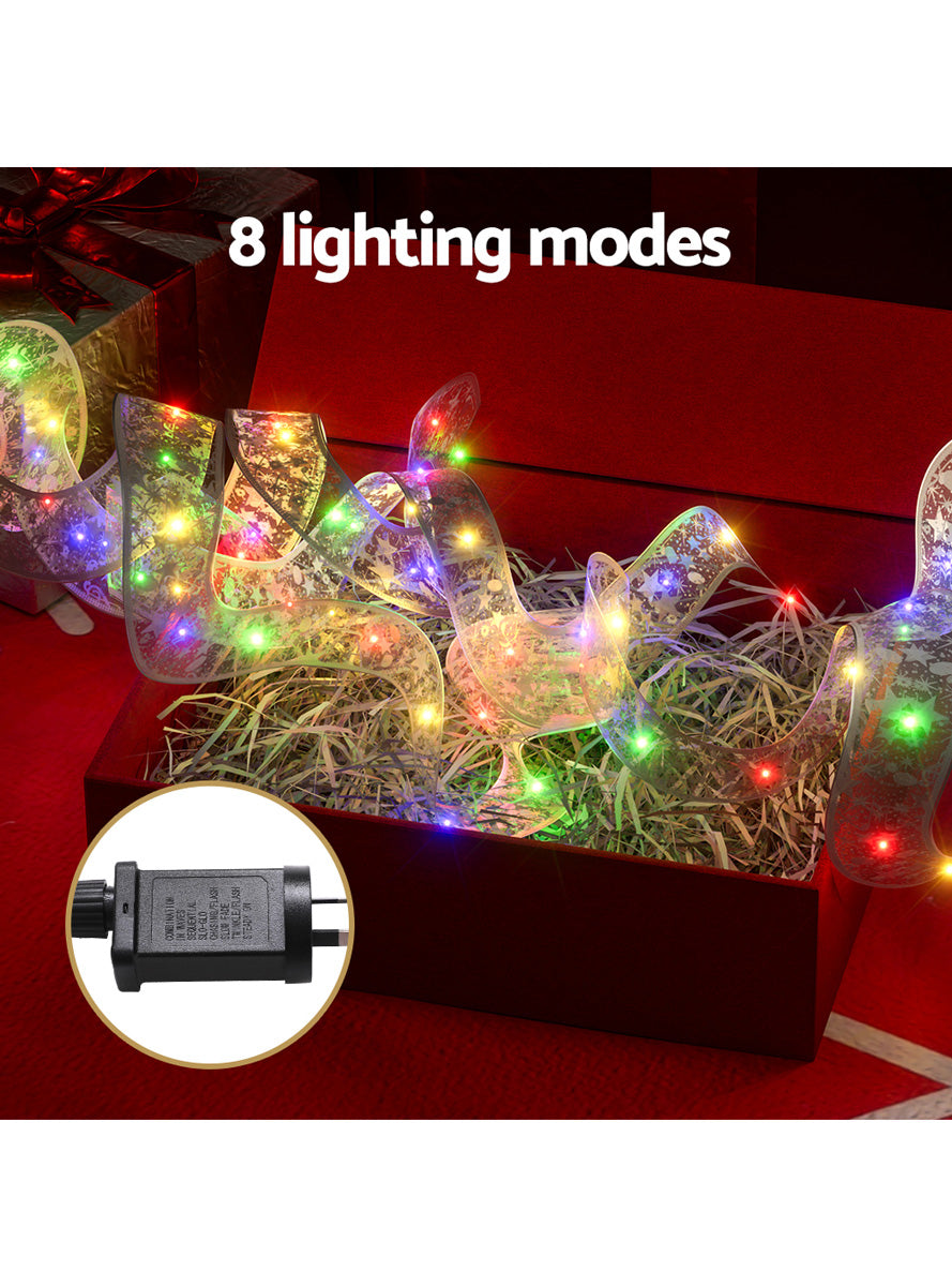Silver Printed Light Up Christmas Ribbon 20 Metre - Information Image 2