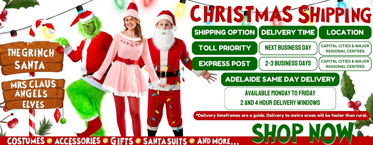 Christmas 2024 desktop home page banner with toll priority and express post shipping options.