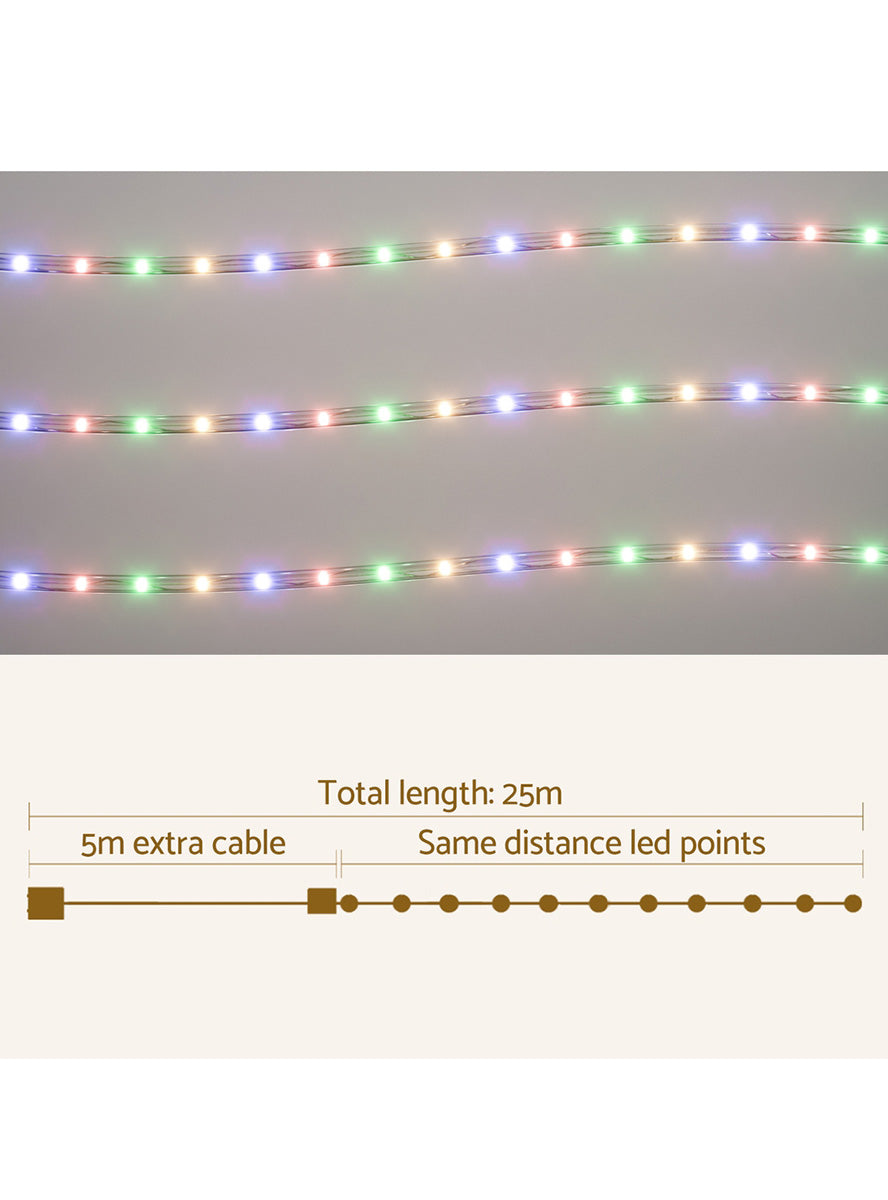 Colourful 600 LED Light Up Christmas Light String Rope Decoration 20m - Measurements Image