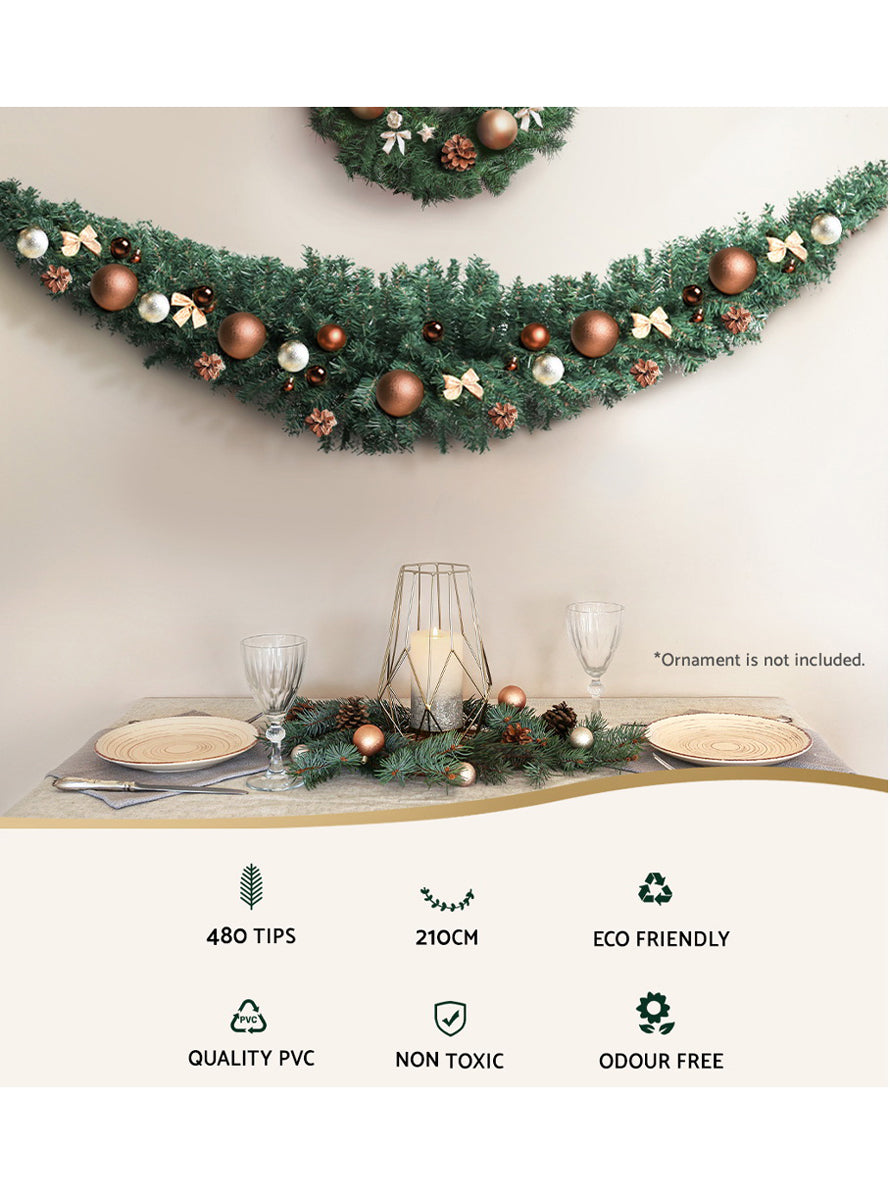 210cm Classic Green Christmas Garland Decoration - Info Image 1